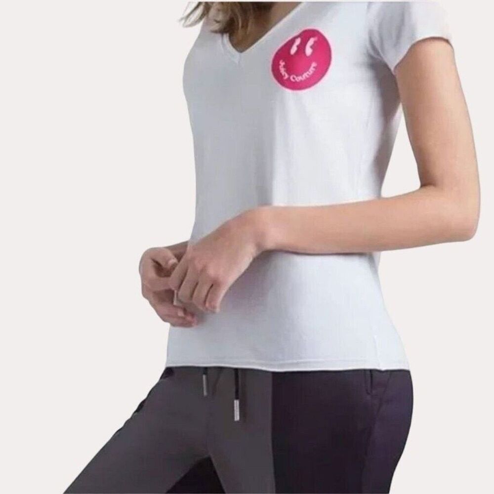 Juicy Couture Baby Tee T-Shirt Knit Top Smiley Face Graphic White NWT S
